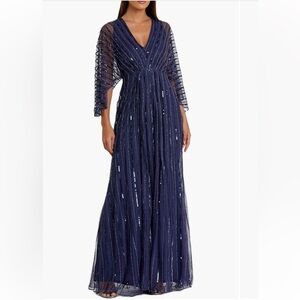 Mac Duggal Navy Sequin Maxi Dress